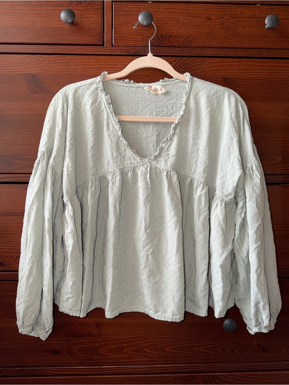 Altar'd State Seafoam Green V-Neck Textured Peasant Blouse